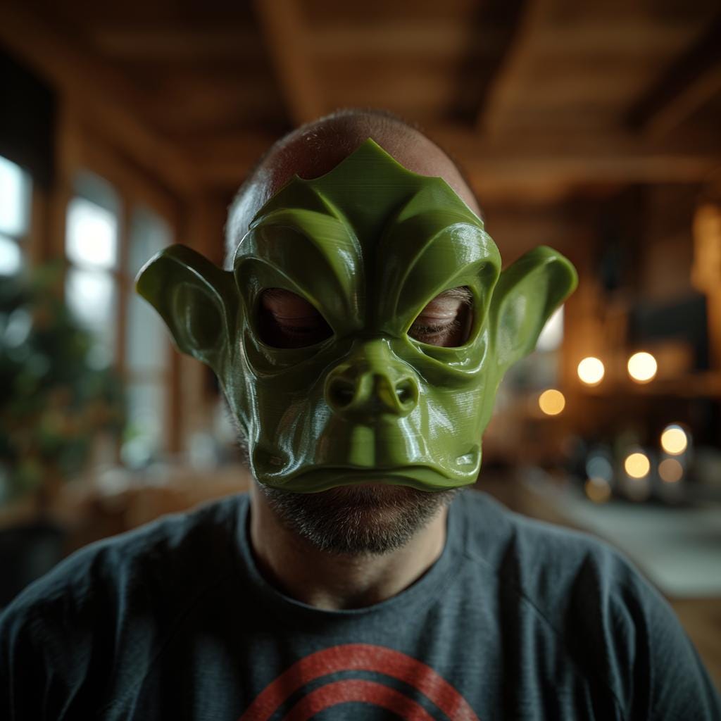 3D Printed Wearable Goblincore Creature Mask, Fantasy Forest Sprite Half Face Cover, Theatrical Cosplay Prop, Unique LARP Costume Accessory