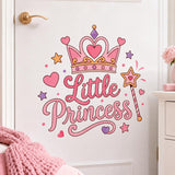 Розовая надпись Little Princess с короной, волшебной палочкой, сердечками и звёздами.