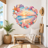 Heart Beach Wall Decal | Seashell Coastal Wall Sticker | Ocean Sunset Wall Art | Seashell Starfish Decor | Romantic Seaside Wall Decorations