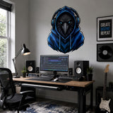 Raven Gamer Wall Decal | Gaming Raven Wall Sticker | Blue Hoodie Animal Decor | Teen Game Room Wall Art | Blue Gamer Bedroom Wall Decoration