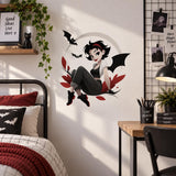 Gothic Bat Girl Wall Decal | Cute Spooky Vinyl Sticker | Gothic Bedroom Decor | Dark Kawaii Anime Wall Art | Vampire Inspired Moon Decor