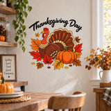 Thanksgiving Turkey and Pumpkin Wall Decal | Fall Leaves Vinyl Wall Sticker | Autumn Kitchen and Dining Room Decor | Harvest Party Decor