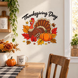 Thanksgiving Turkey and Pumpkin Wall Decal | Fall Leaves Vinyl Wall Sticker | Autumn Kitchen and Dining Room Decor | Harvest Party Decor