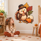 Cute Thanksgiving Turkey Wall Decal | Fall Harvest Pumpkin Vinyl Wall Sticker | Cartoon Classroom and Kids Room Decor | Autumn Decoration