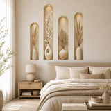 3D Wall Niche Decal | Neutral Botanical Wall Sticker | Arched Alcoves Wall Art | Beige Vase Decor | Modern Minimalist Living Room Decoration
