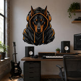 Doberman Gamer Wall Decal | Gaming Dog Wall Sticker | Headphones Animal Decor | Teen Room Wall Art | Black Orange Gaming Bedroom Decorations