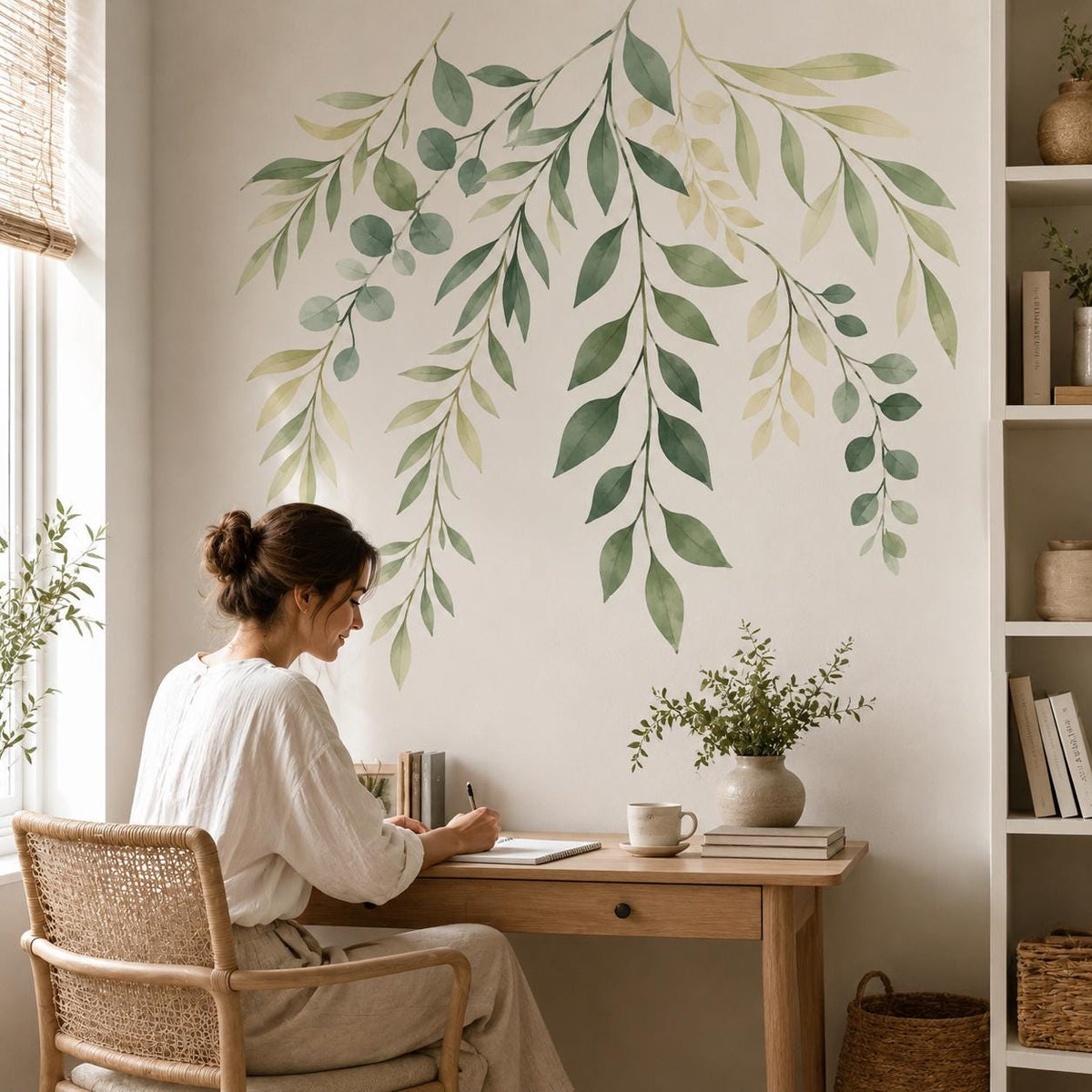 Watercolor Botanical Wall Decal | Hanging Greenery Vinyl Wall Sticker | Sage Leaf Decor for Dining Room, Bedroom or Entryway | Home Accent