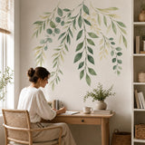 Watercolor Botanical Wall Decal | Hanging Greenery Vinyl Wall Sticker | Sage Leaf Decor for Dining Room, Bedroom or Entryway | Home Accent