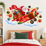 Santa Airplane Wall Decal | Christmas Wall Sticker for Kids Room | Flying Santa Sleigh Holiday Bedroom Decor | Vinyl Wall Decoration Nursery