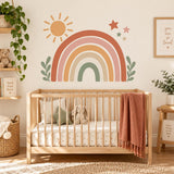 Boho Rainbow Wall Decal with Sun and Stars | Neutral Nursery Wall Decor | Retro Kids Room Vinyl Sticker | Earth Tone Playroom Wall Decor