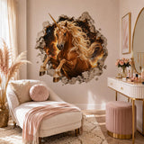 3D Broken Wall Unicorn Wall Decal | Cosmic Galaxy Horse Wall Sticker | Fantasy Bedroom Decor | Vinyl Wall Art | Kids Bedroom Wall Decor