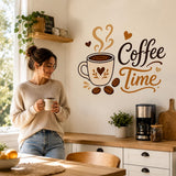 Coffee Time Wall Decal | Coffee Cup and Beans Vinyl Wall Sticker | Kitchen Coffee Bar Decor | Home Cafe Wall Decor | Coffee Station Wall Art