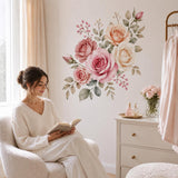 Watercolor Rose Wall Decal | Pink Rose Floral Wall Sticker | Romantic Botanical Wall Art | Bedroom Flower Decor | Blush Rose Wall Decoration