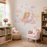 Sleeping Fairy Moon Wall Decal | Watercolor Fairy Wall Sticker | Girls Nursery Decor | Crescent Moon Wall Art | Kids Bedroom Wall Decoration