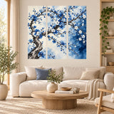 Blue Blossom Tree Wall Decal | Floral Branch Wall Sticker | Blue Blossom Triptych Decor | Botanical Bedroom Wall Art | Elegant Floral Design