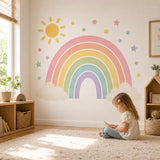 Pastel Rainbow Wall Decal with Clouds Sun and Stars | Watercolor Nursery Wall Sticker | Kids Room Vinyl Decor | Gender Neutral Nursery Decor