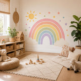 Pastel Rainbow Wall Decal with Clouds Sun and Stars | Watercolor Nursery Wall Sticker | Kids Room Vinyl Decor | Gender Neutral Nursery Decor