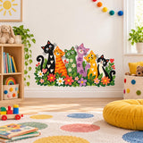 Colorful Cats and Flowers Wall Decal | Whimsical Kids Room Vinyl Sticker | Nursery, Playroom, Classroom Wall Decor | Cat Lover Bedroom Decor