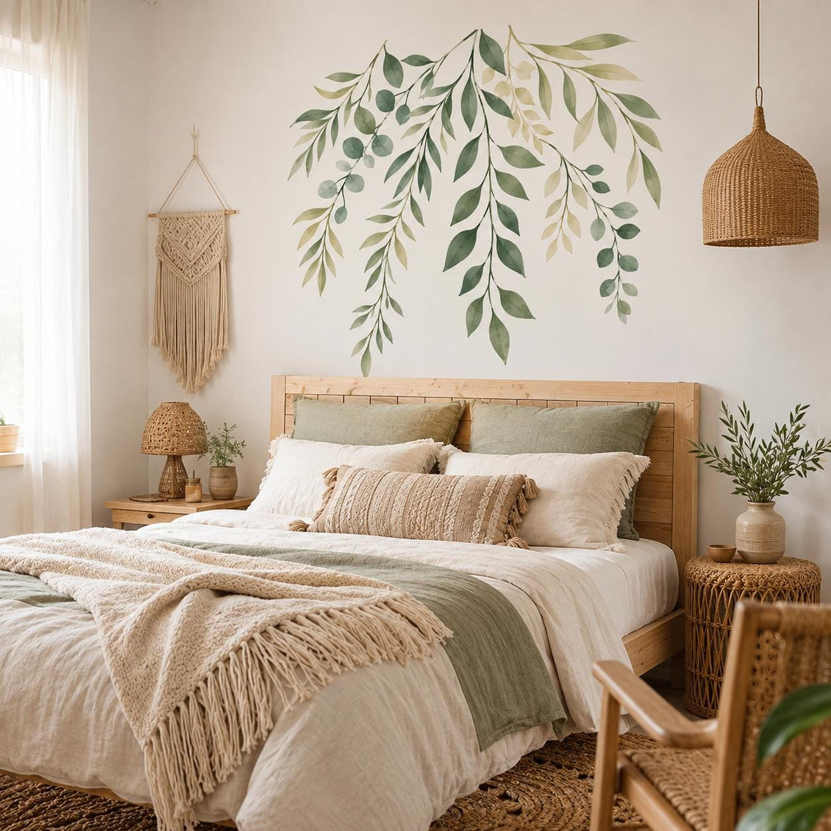 Watercolor Botanical Wall Decal | Hanging Greenery Vinyl Wall Sticker | Sage Leaf Decor for Dining Room, Bedroom or Entryway | Home Accent