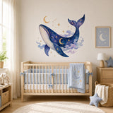 Celestial Whale Wall Decal | Moon and Stars Wall Sticker | Watercolor Whale Nursery Decor | Ocean Kids Room Wall Art | Starlit Bedroom Decor