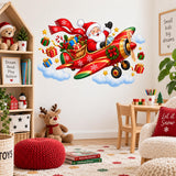Santa Airplane Wall Decal | Christmas Wall Sticker for Kids Room | Flying Santa Sleigh Holiday Bedroom Decor | Vinyl Wall Decoration Nursery