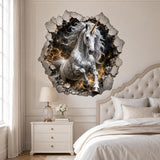 Silver Unicorn 3D Wall Decal | Fantasy Unicorn Wall Sticker | Broken Wall Illusion | Magical Horse Decor | Kids Room Wall Art | Cosmic Decor
