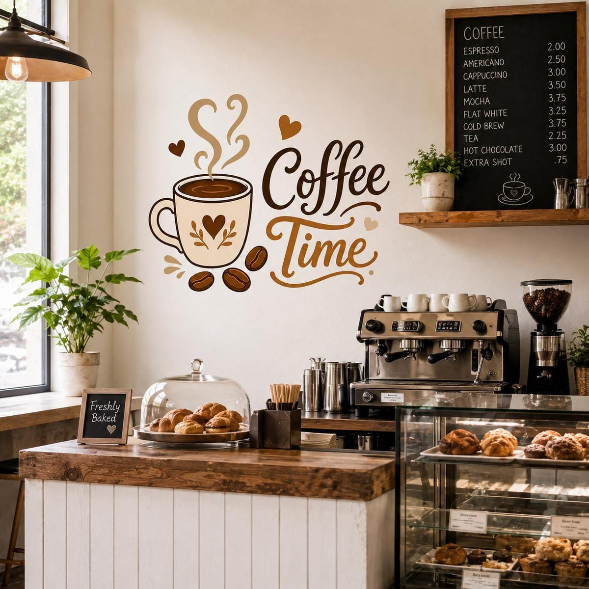 Coffee Time Wall Decal | Coffee Cup and Beans Vinyl Wall Sticker | Kitchen Coffee Bar Decor | Home Cafe Wall Decor | Coffee Station Wall Art