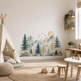 Watercolor Mountain Woodland Wall Decal | Forest Nursery Wall Mural | Kids Room Nature Decor | Vinyl Wall Sticker | Soft Baby Room Decor