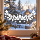 Christmas Window Decal | White Christmas Window Sticker | Candle Pine Bow Decor | Holiday Glass Decoration | Festive Winter Window Ornaments