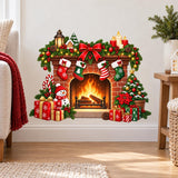 Christmas Fireplace Wall Decal | Holiday Mantel Wall Sticker | Stockings & Gifts Decor | Cozy Xmas Living Room Wall Art | Fireplace Wall Art