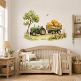 Watercolor Tractor and Hay Bale Wall Decal | Farm Nursery Decor | Rustic Kids Room Vinyl Sticker | Country Playroom Decor | Farm Wall Mural