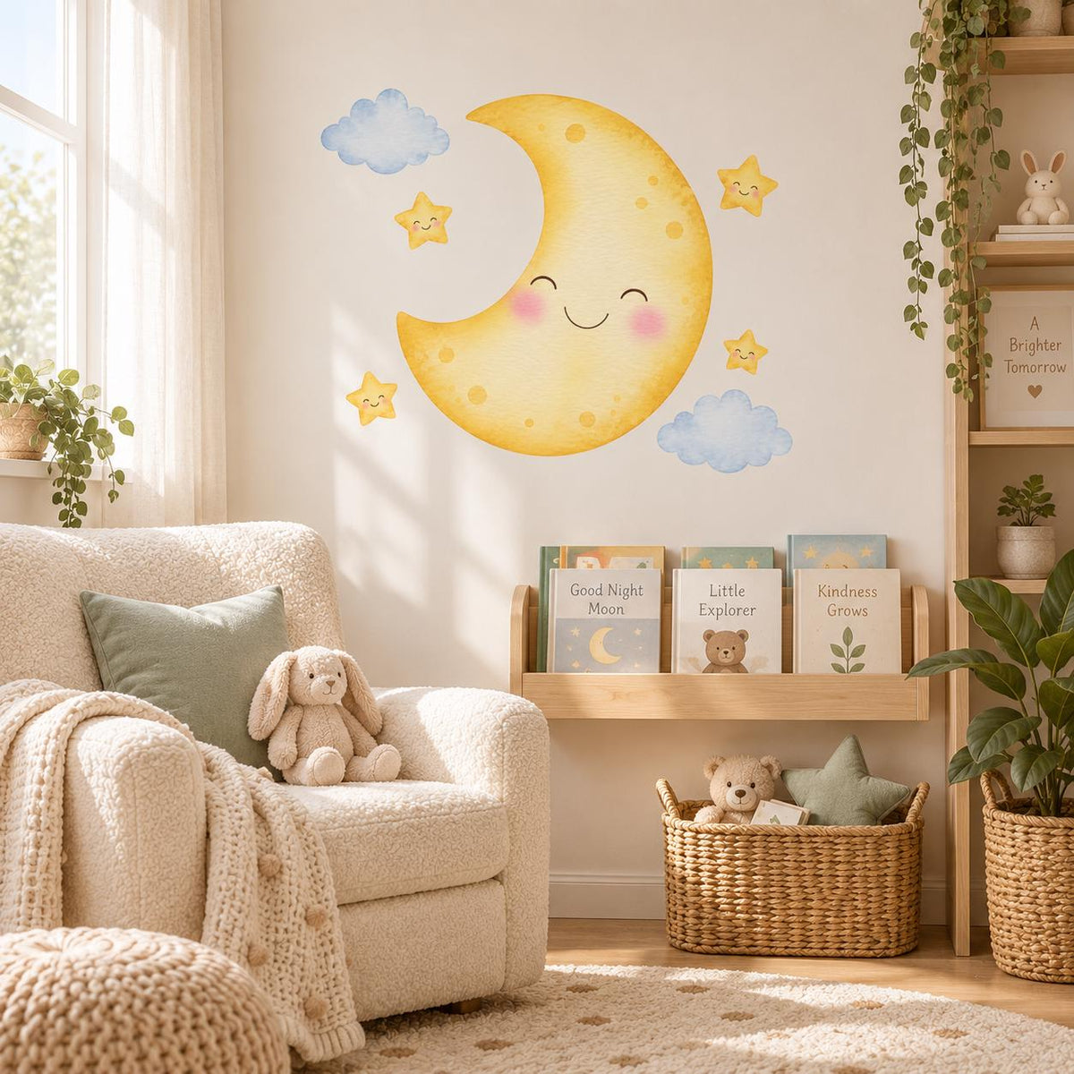 Smiling Moon Wall Decal | Cute Moon Stars Wall Sticker | Nursery Celestial Decor | Baby Room Wall Art | Kids Bedroom Decor | Moon Star Decor