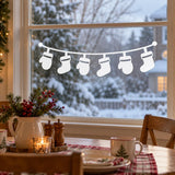 Christmas Stocking Garland Window Decal | White Vinyl Holiday Window Sticker | Kitchen Window Christmas Decor | Minimalist Winter Decoration