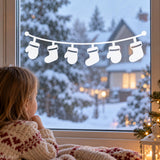 Christmas Stocking Garland Window Decal | White Vinyl Holiday Window Sticker | Kitchen Window Christmas Decor | Minimalist Winter Decoration