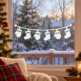 Christmas Stocking Garland Window Decal | White Vinyl Holiday Window Sticker | Kitchen Window Christmas Decor | Minimalist Winter Decoration