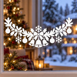 Christmas Bells Window Decal | White Holiday Garland Vinyl Sticker | Snowflake Ornament Glass Decor | Kitchen Window Decoration Festive