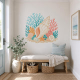 Seashell Coral Wall Decal | Coastal Bathroom Wall Sticker | Starfish Ocean Wall Art | Beach House Decor | Coral Reef Bathroom Decoration Set