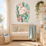 Cute mermaid cat wall sticker with a winking cream-colored kitten and teal tail near an aqua jellyfish.