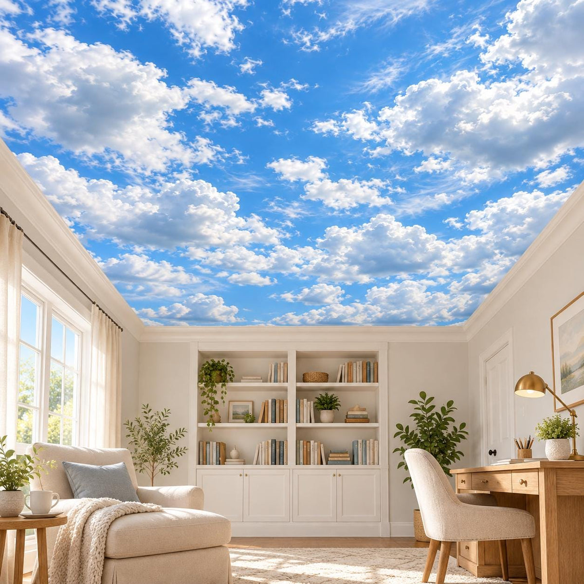 Blue Sky Clouds Ceiling Wall Decal | Realistic Cloud Ceiling Mural | Vinyl Bedroom Decor | Nursery and Kids Room Decor | Sky Wallpaper Look