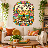 Groovy floral wall sticker reading Introvert Vibes, Quiet, Cozy, Peaceful and Home is the party.
