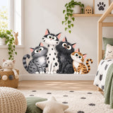 Four Cartoon Cats Wall Decal | Cute Cat Nursery Decor | Kids Room Animal Wall Sticker | Whimsical Cat Lover Wall Decoration | Printed Vinyl