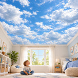 Blue Sky Clouds Ceiling Wall Decal | Realistic Cloud Ceiling Mural | Vinyl Bedroom Decor | Nursery and Kids Room Decor | Sky Wallpaper Look