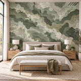 Green Abstract Camouflage Wallpaper | Topographic Map Wall Mural | Self Adhesive Vinyl | Teen Bedroom Feature Wall | Earth Tone Camo Decor