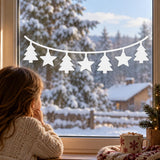Christmas Tree and Star Garland Window Decal | White Vinyl Holiday Sticker | Minimalist Winter Home Decor | Scandinavian Christmas Decor