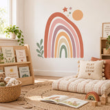 Boho Rainbow Wall Decal | Earth Tone Nursery Wall Decor | Retro Sun and Stars Vinyl Wall Sticker | Gender Neutral Baby Room Decor | Playroom
