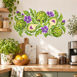 Artichoke Botanical Wall Decal | Colorful Vegetable Floral Kitchen Decor | Vinyl Garden Wall Sticker | Cottage Dining Room Decor Wall Art