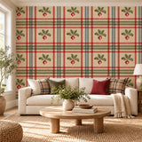 Radish Plaid Self Adhesive Vinyl Wallpaper | Farmhouse Kitchen Wall Mural | Cottagecore Vegetable Wall Covering | Vintage Country Decor Art