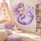 Purple Mermaid Wall Decal | Fantasy Bathroom Decor | Lavender Vinyl Wall Sticker | Whimsical Ocean Inspired Wall Decor | Large Mermaid Art