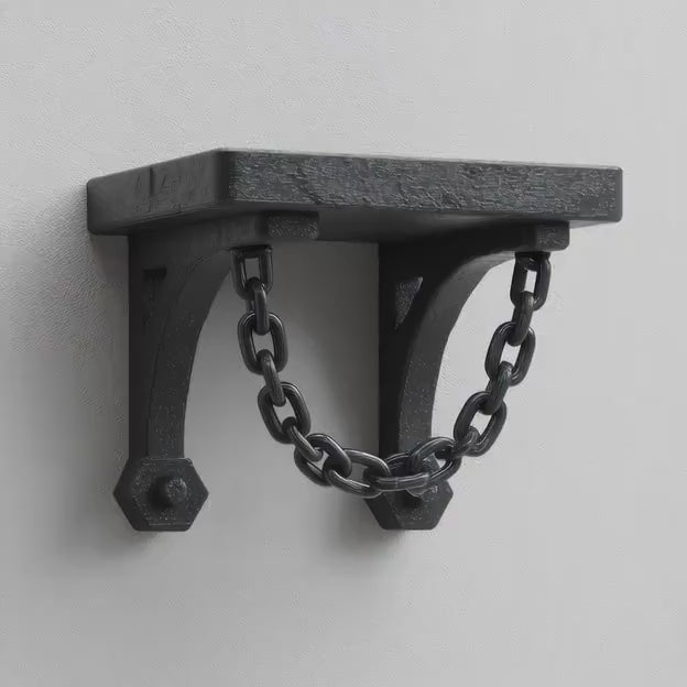 3D Printed Chain Support Wall Shelf | Industrial Gothic Floating Ledge | Dark Minimalist Shelf for Loft, Gaming Room or Modern Interior
