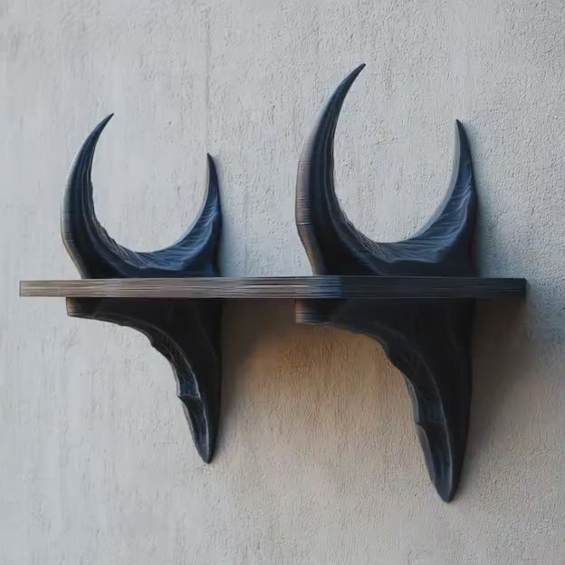 3D Printed Dragon Horn Wall Shelf | Dark Fantasy Floating Ledge | Mythical Creature Decor for Gothic Interiors, Gaming Rooms and Walls